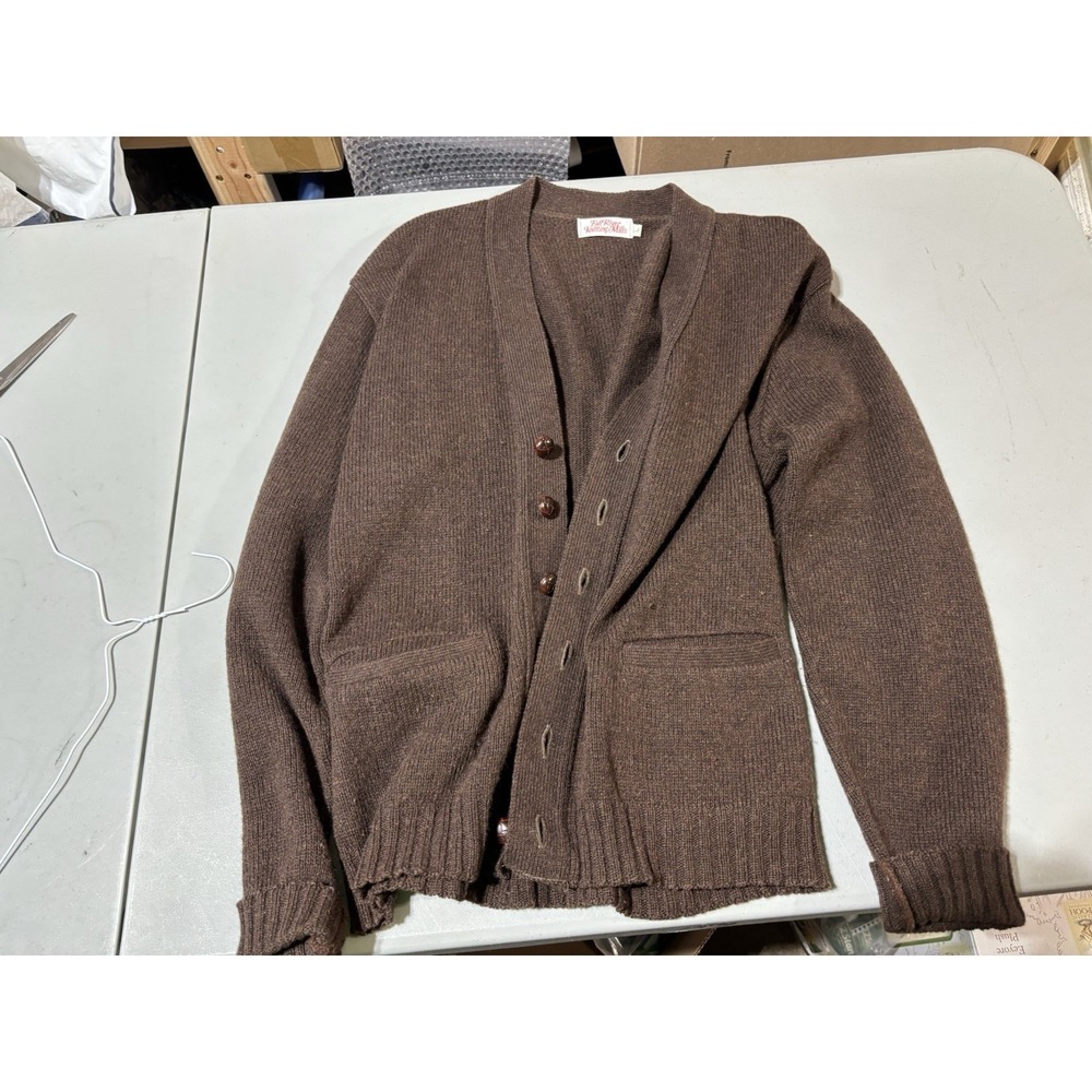 VINTAGE Fall River Knitting Mills‎ Sweater Men Large Brown Cardigan